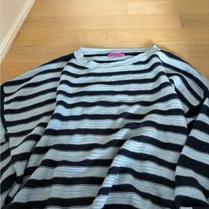 Edikted Navy and Light Blue Striped Crewneck Sweater